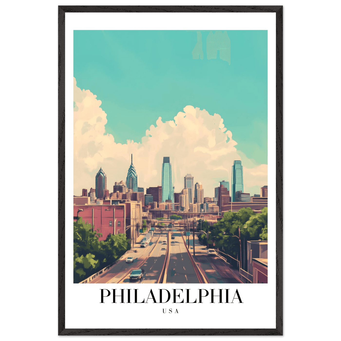 Philadelphia USA Framed Poster – Retro Cityscape Wall Art with Customizable Frame Options - Vibrantwalls