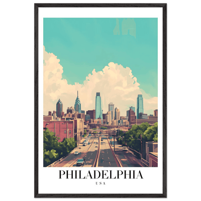 Philadelphia USA Framed Poster – Retro Cityscape Wall Art with Customizable Frame Options - Vibrantwalls
