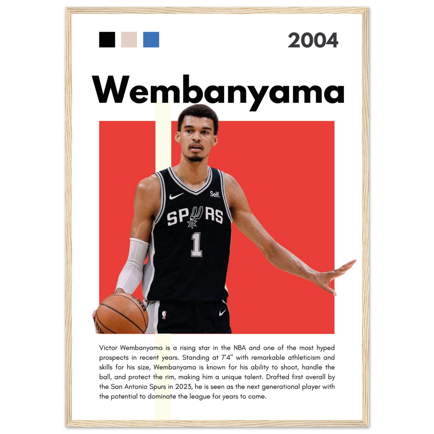 Victor Wembanyama Wemby Spurs Modern Art Print 50x70 cm 20x28″ Wood frame Vibrantwalls