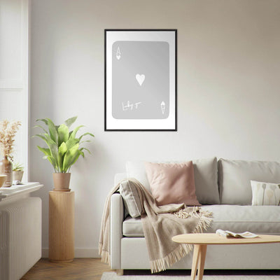 Lucky You Ace of Hearts Poker Card Art Print - Minimalist Framed Poster, Eco-Friendly Wood Frame - Vibrantwalls