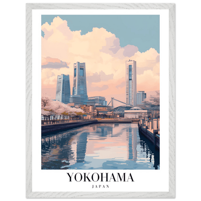 Yokohama Japan Framed Poster – Serene Pastel Cityscape Wall Art with Wooden Frame - Vibrantwalls