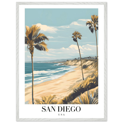 San Diego USA Framed Poster – Vintage Beach Travel Wall Art with Wooden Frame in Your Choice of Size and Finish - Vibrantwalls