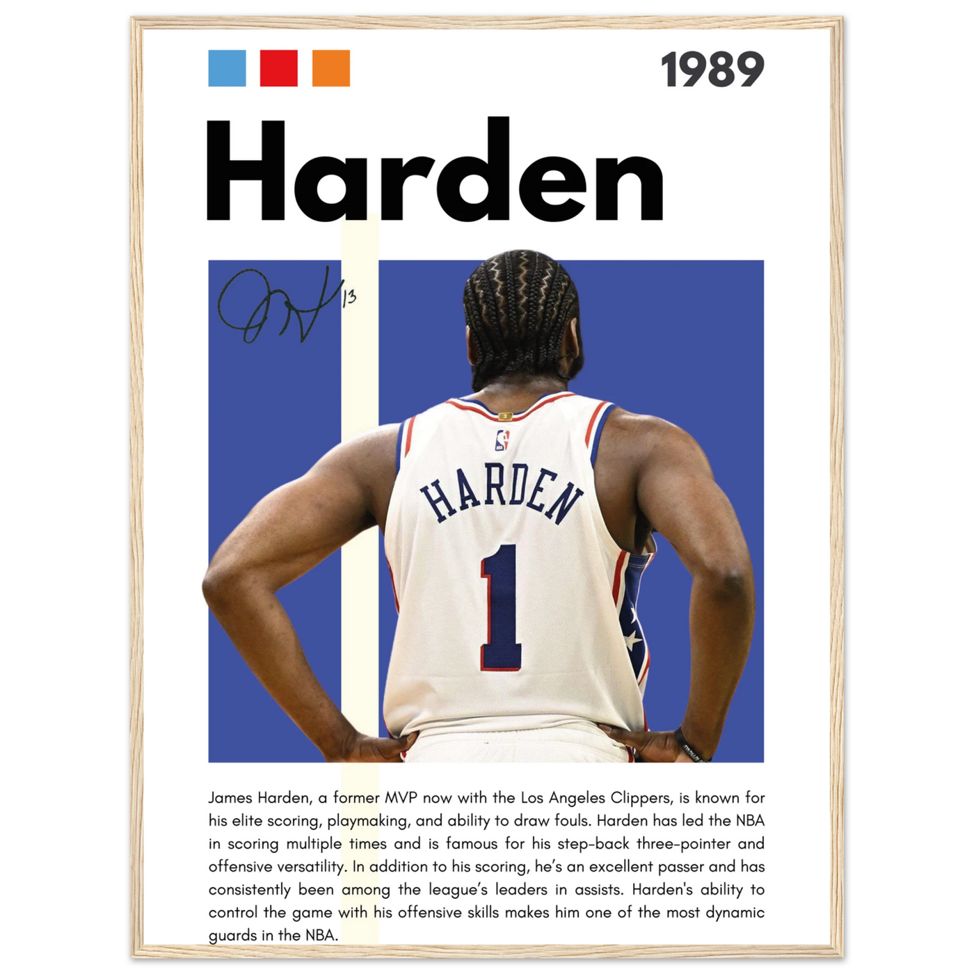 James Harden The Beard Clippers Framed Poster 60x80 cm 24x32″ Wood frame Vibrantwalls