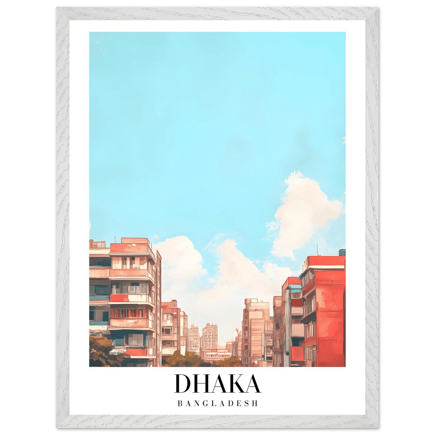 Dhaka Bangladesh Framed Poster – Pastel Cityscape Wall Art with Customizable Wooden Frame - Vibrantwalls