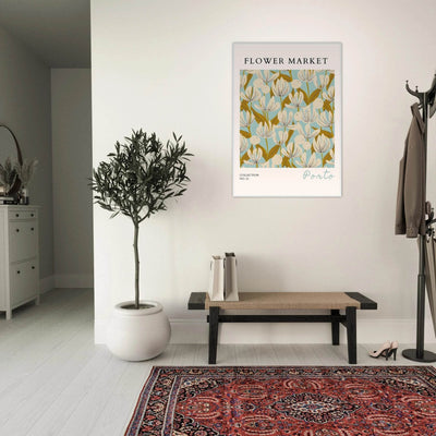 Flower Market Porto Abstract Floral Framed Poster | Calming Blue & Gold Botanical Art Print, Ready-to-Hang - Vibrantwalls