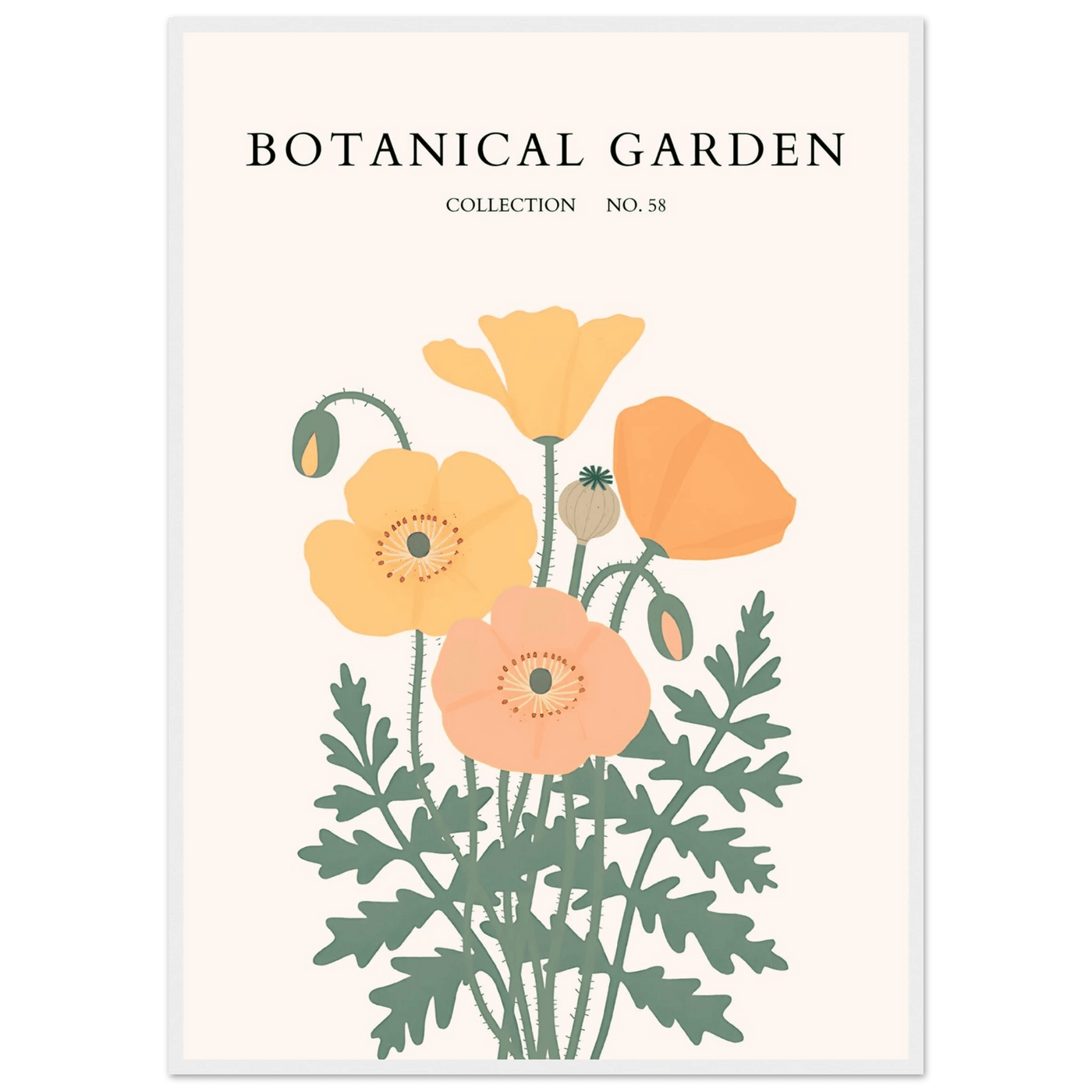 Botanical Garden Poppy Framed Poster – Warm Hues & Nature Art Print | Ready-to-Hang Floral Decor - Vibrantwalls