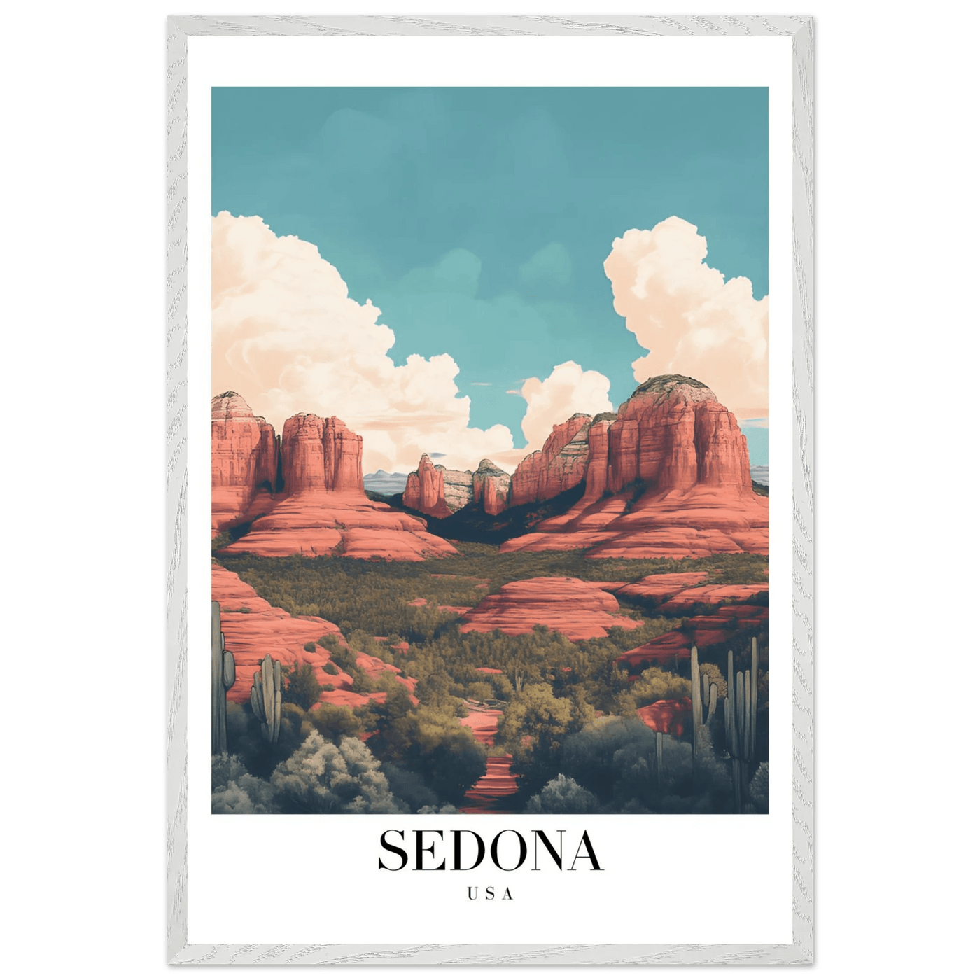 Sedona USA Framed Poster – Iconic Red Rocks Wall Art with Vintage Desert Vibes - Vibrantwalls