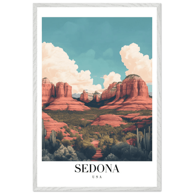 Sedona USA Framed Poster – Iconic Red Rocks Wall Art with Vintage Desert Vibes - Vibrantwalls