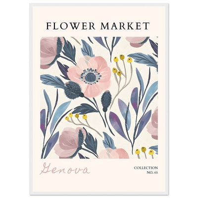 Flower Market 'Genova' Framed Poster – Blush & Indigo Floral Art Print | Ready-to-Hang Botanical Decor - Vibrantwalls