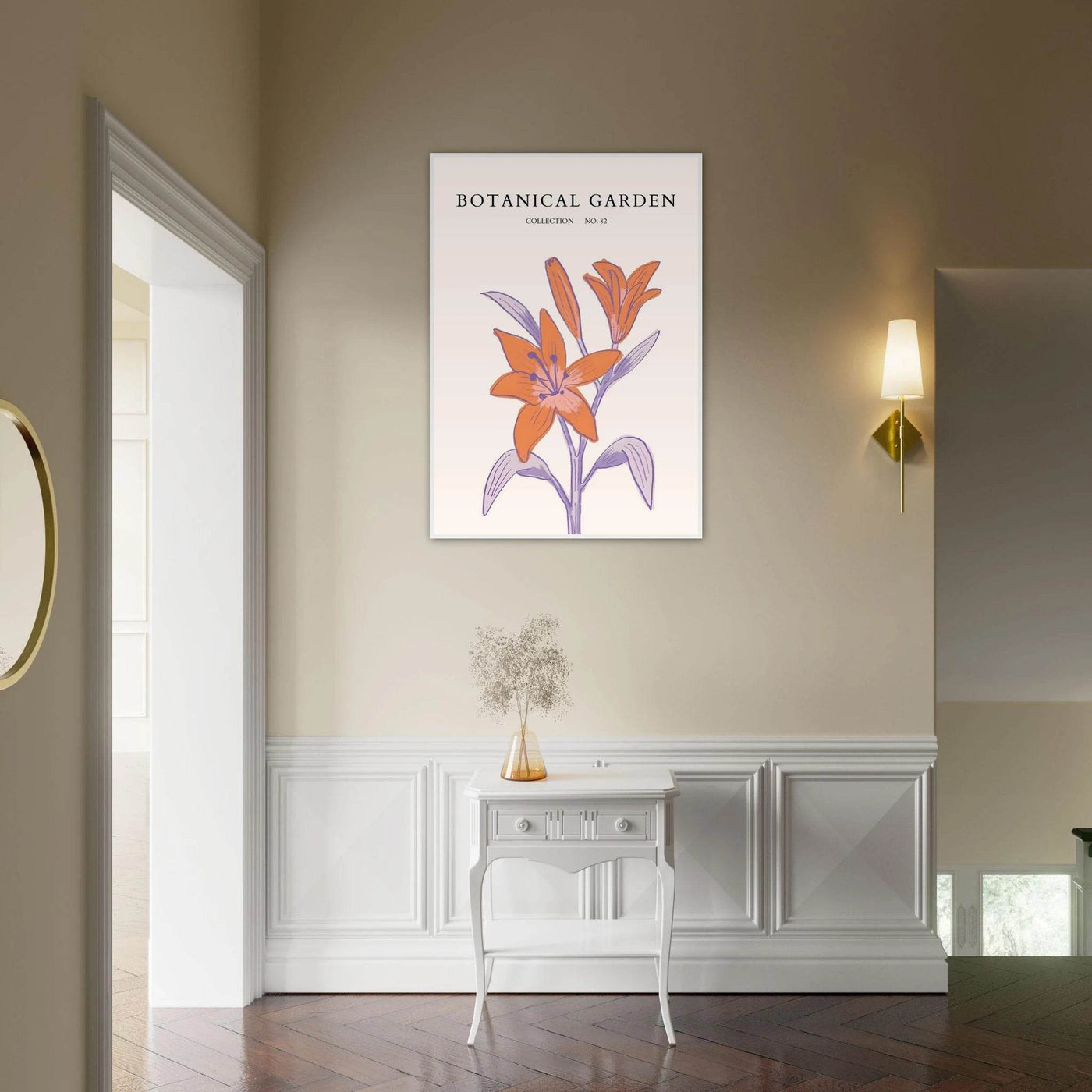 Botanical Garden Lily Print – Orange & Lavender Framed Poster | Elegant Nature Art for Modern Spaces, Ready-to-Hang - Vibrantwalls