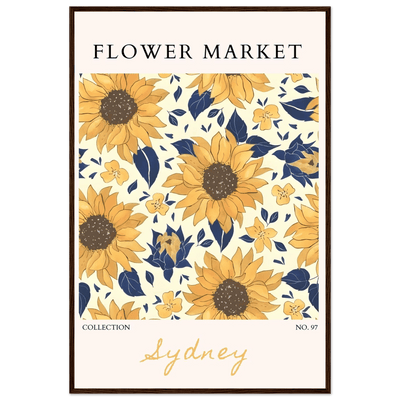 Vibrant Sunflower & Navy Floral Framed Poster – 'Flower Market Sydney' Collection | Ready-to-Hang Wall Art - Vibrantwalls