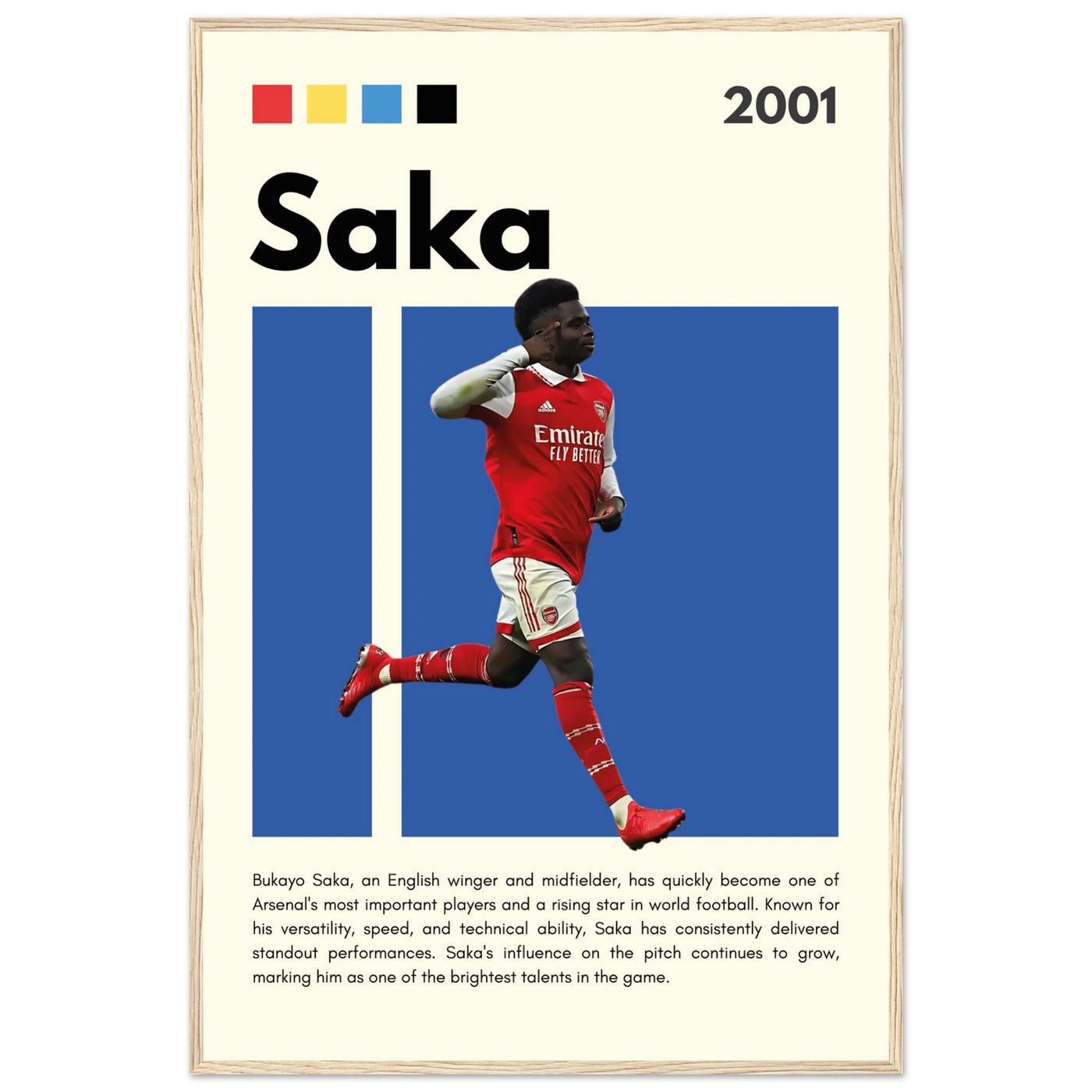 Bukayo Saka Arsenal Framed Poster – Modern Football Art Print for Gooners 60x90 cm 24x36″ Wood frame Vibrantwalls