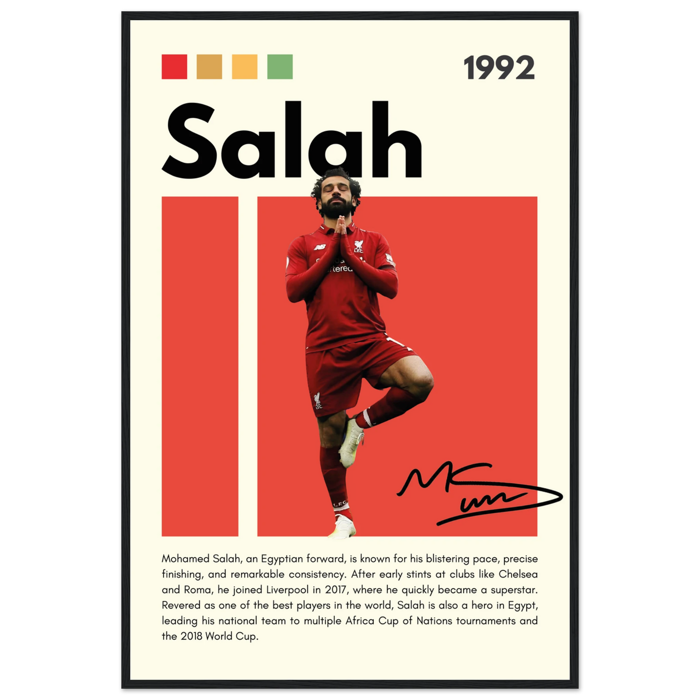 Mohamed Salah Liverpool FC Framed Poster – Iconic Yoga Pose Football Art Print 60x90 cm 24x36″ Black frame Vibrantwalls