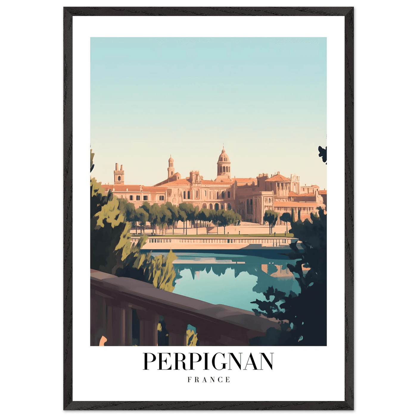 Perpignan France Framed Poster – Vintage Cityscape Wall Art with Wooden Frame - Vibrantwalls