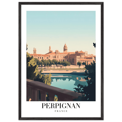 Perpignan France Framed Poster – Vintage Cityscape Wall Art with Wooden Frame - Vibrantwalls