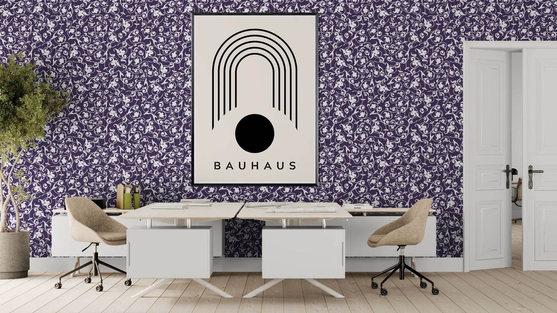 Bauhaus Black Beige Arch Circle Movement Style Design Wall Art - Vibrantwalls