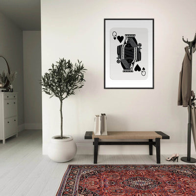 Queen of Spades Poker Card Print - Elegant Black & White Mounted Framed Poster Art, Eco-Friendly Wood Frame - Vibrantwalls