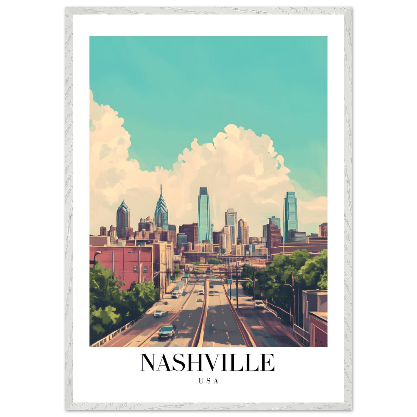 Nashville USA Framed Poster – Vibrant Urban Wall Art with Wooden Frame - Vibrantwalls