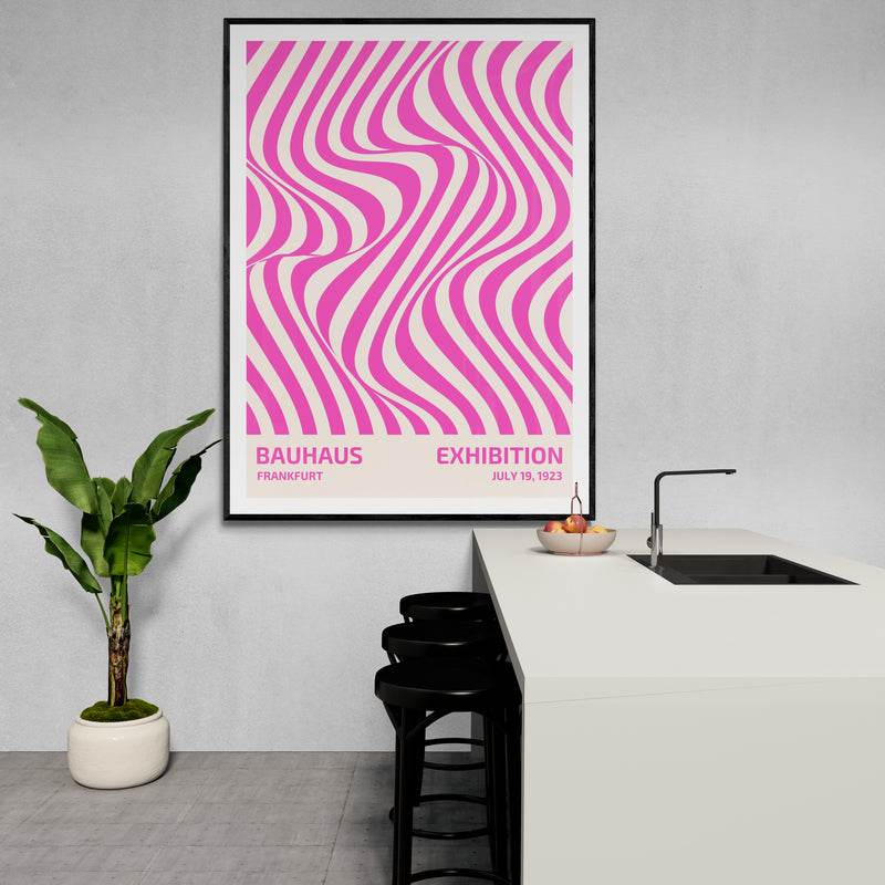 Bauhaus Pink Stripe Abstract Art Print – Modern Minimalist Framed Poster in Multiple Sizes - Vibrantwalls