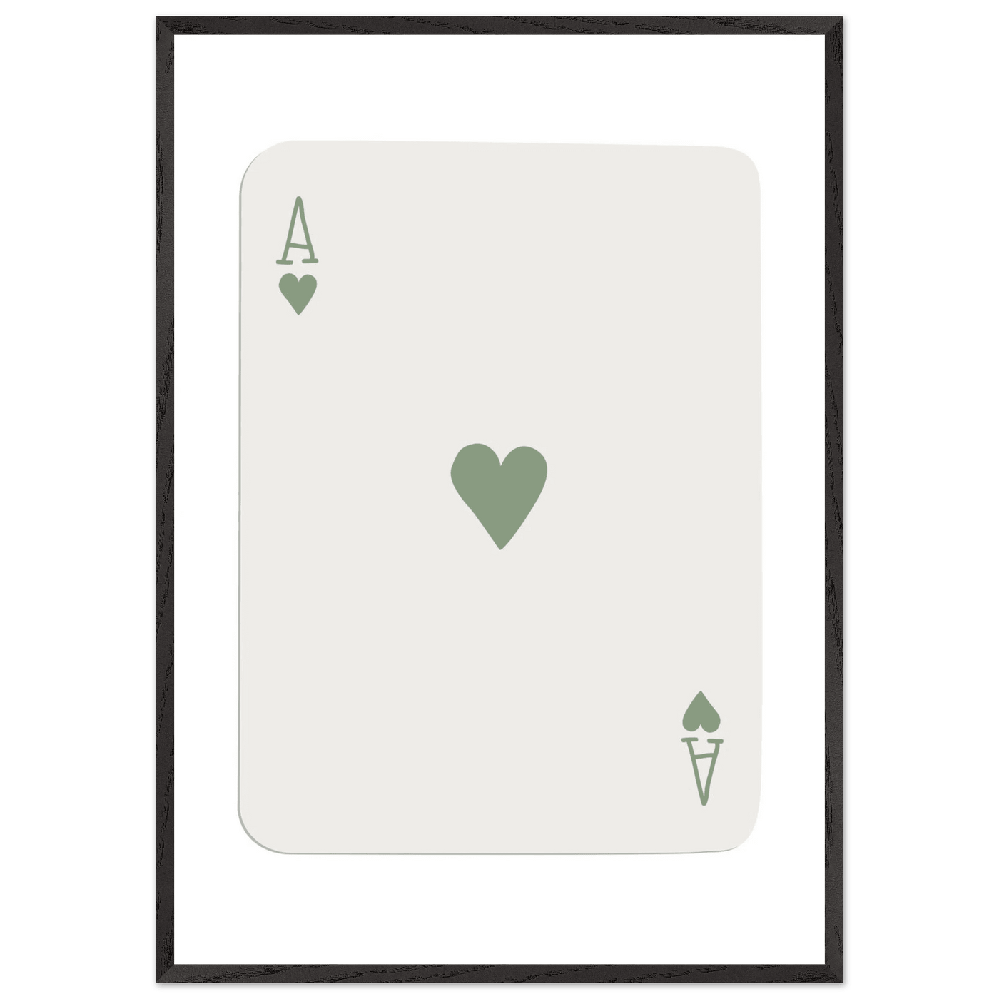 Minimalist Ace of Hearts Print - Eco-Friendly Framed Poster Art, Sage Green Elegance - Vibrantwalls