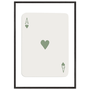 Minimalist Ace of Hearts Print - Eco-Friendly Framed Poster Art, Sage Green Elegance - Vibrantwalls
