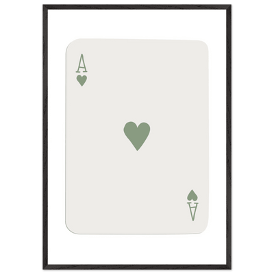 Minimalist Ace of Hearts Print - Eco-Friendly Framed Poster Art, Sage Green Elegance - Vibrantwalls