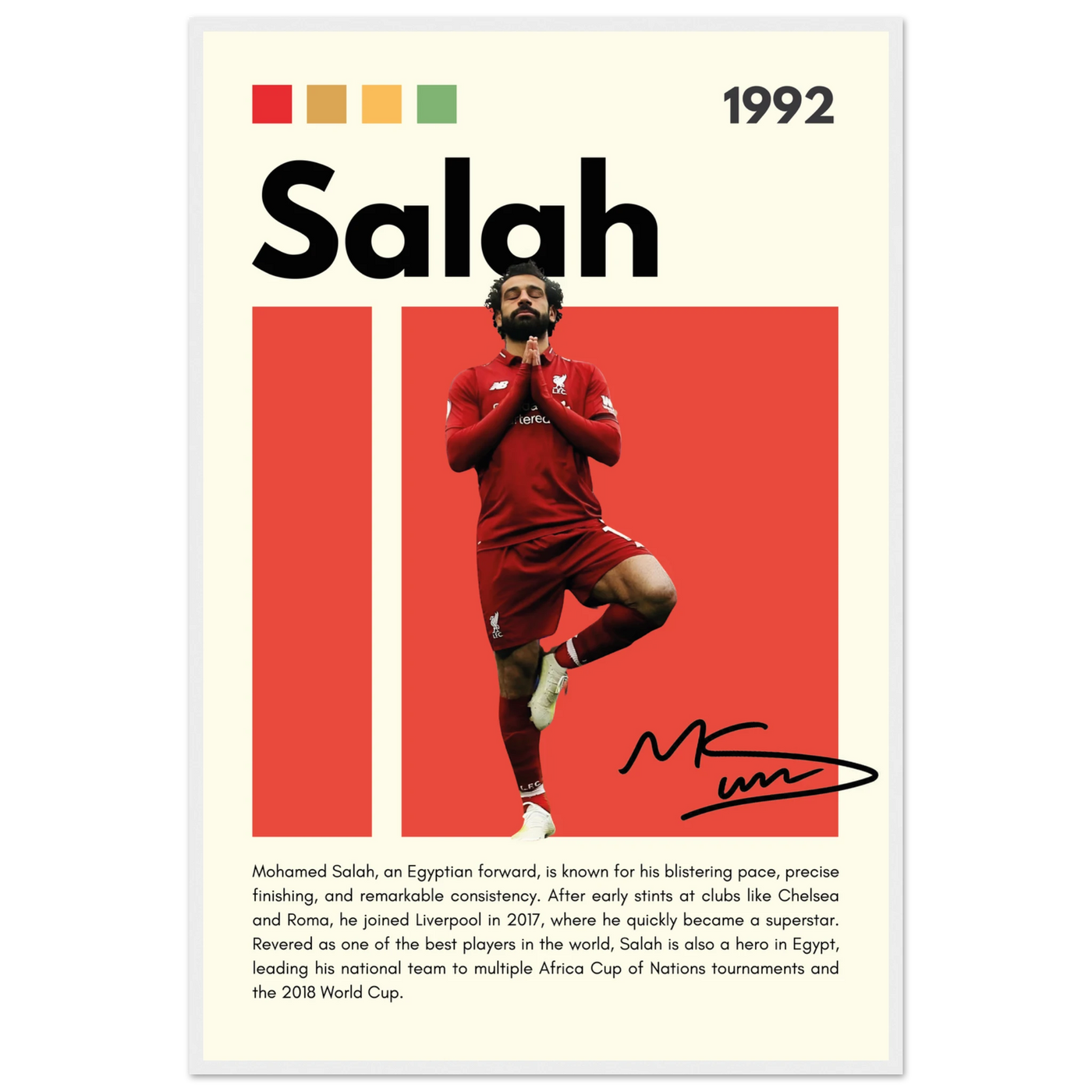 Mohamed Salah Liverpool FC Framed Poster – Iconic Yoga Pose Football Art Print 60x90 cm 24x36″ White frame Vibrantwalls