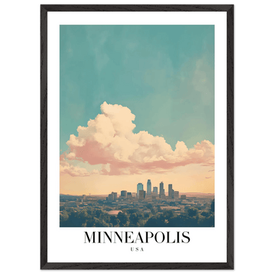 Minneapolis USA Framed Poster – Pastel Dream Sky Vintage Cityscape Art with Premium Wooden Frame - Vibrantwalls