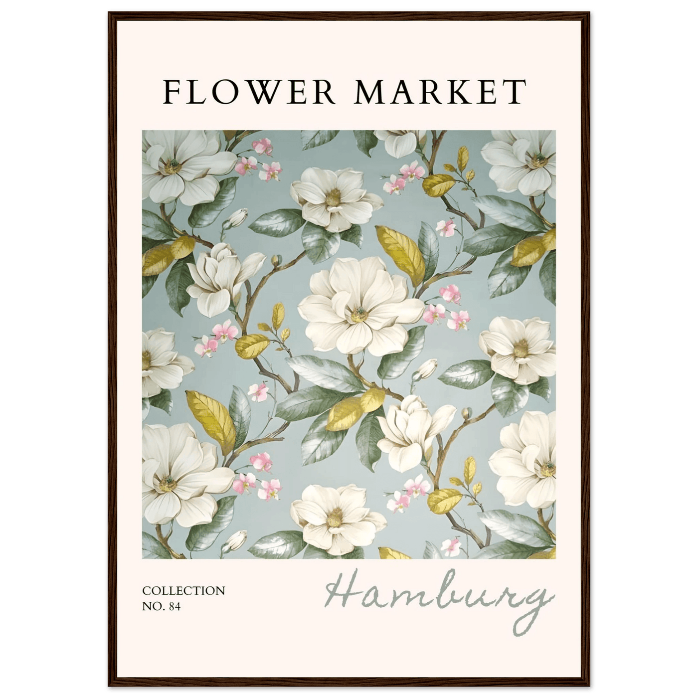 Hamburg 'Flower Market' Framed Poster – Elegant Magnolia & Cherry Blossom Art Print | Ready-to-Hang - Vibrantwalls
