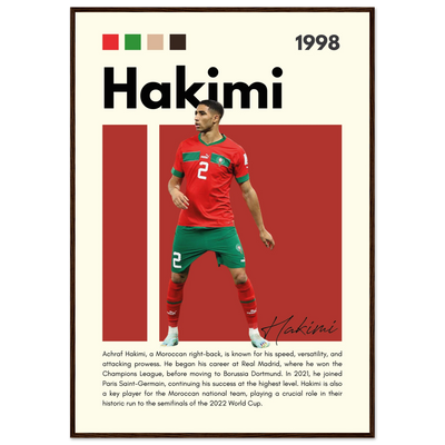 Achraf Hakimi Morocco Framed Football Legend Poster 70x100 cm 28x40″ Dark wood frame Vibrantwalls