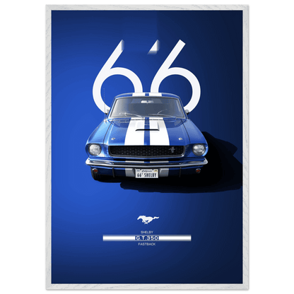 1966 Shelby GT350 Poster - Iconic Blue & White Framed Fastback Wall Art for Easy Hanging - Vibrantwalls