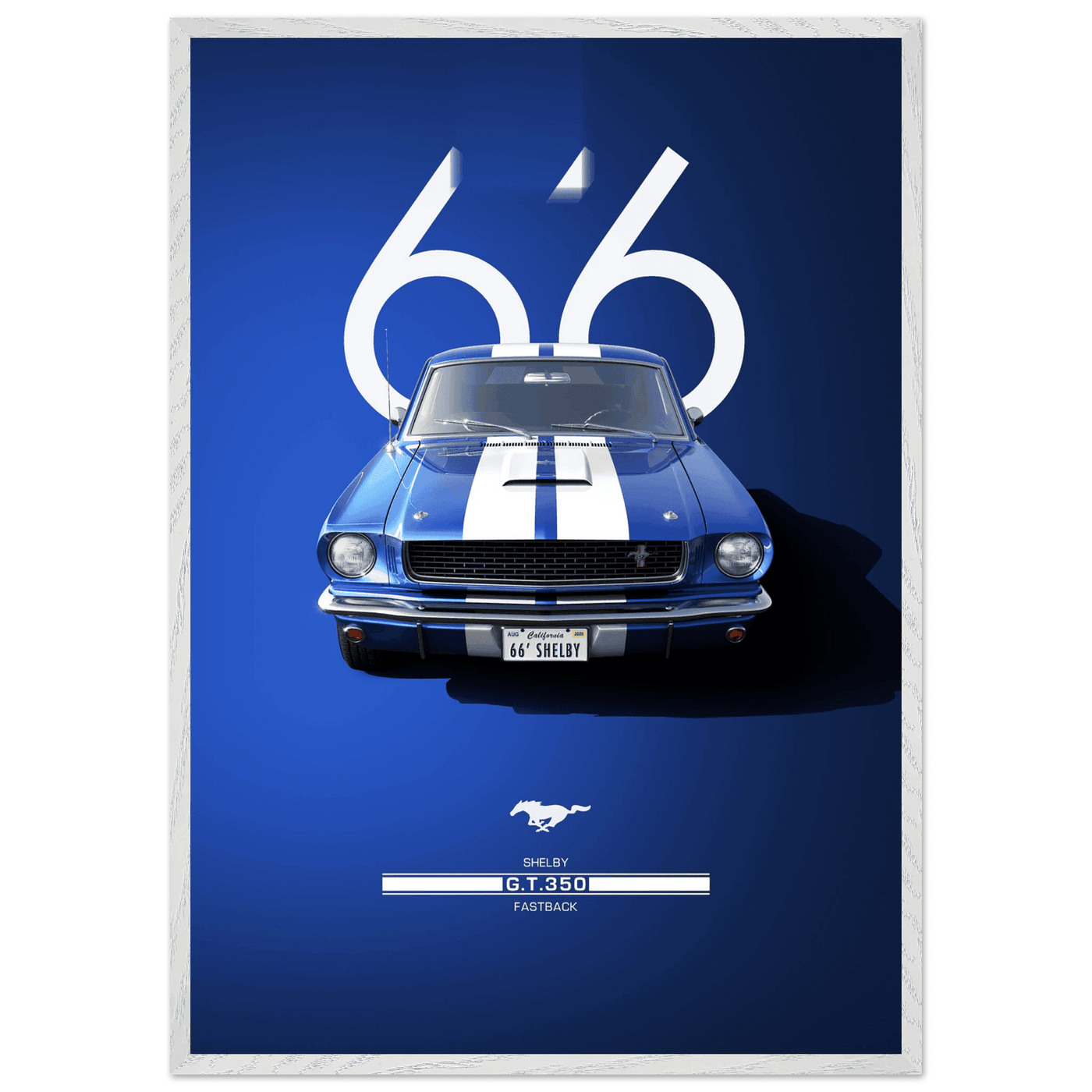 1966 Shelby GT.350 Fastback Framed Poster - Iconic Blue & White Design | Ready-to-Hang Wall Art - Vibrantwalls