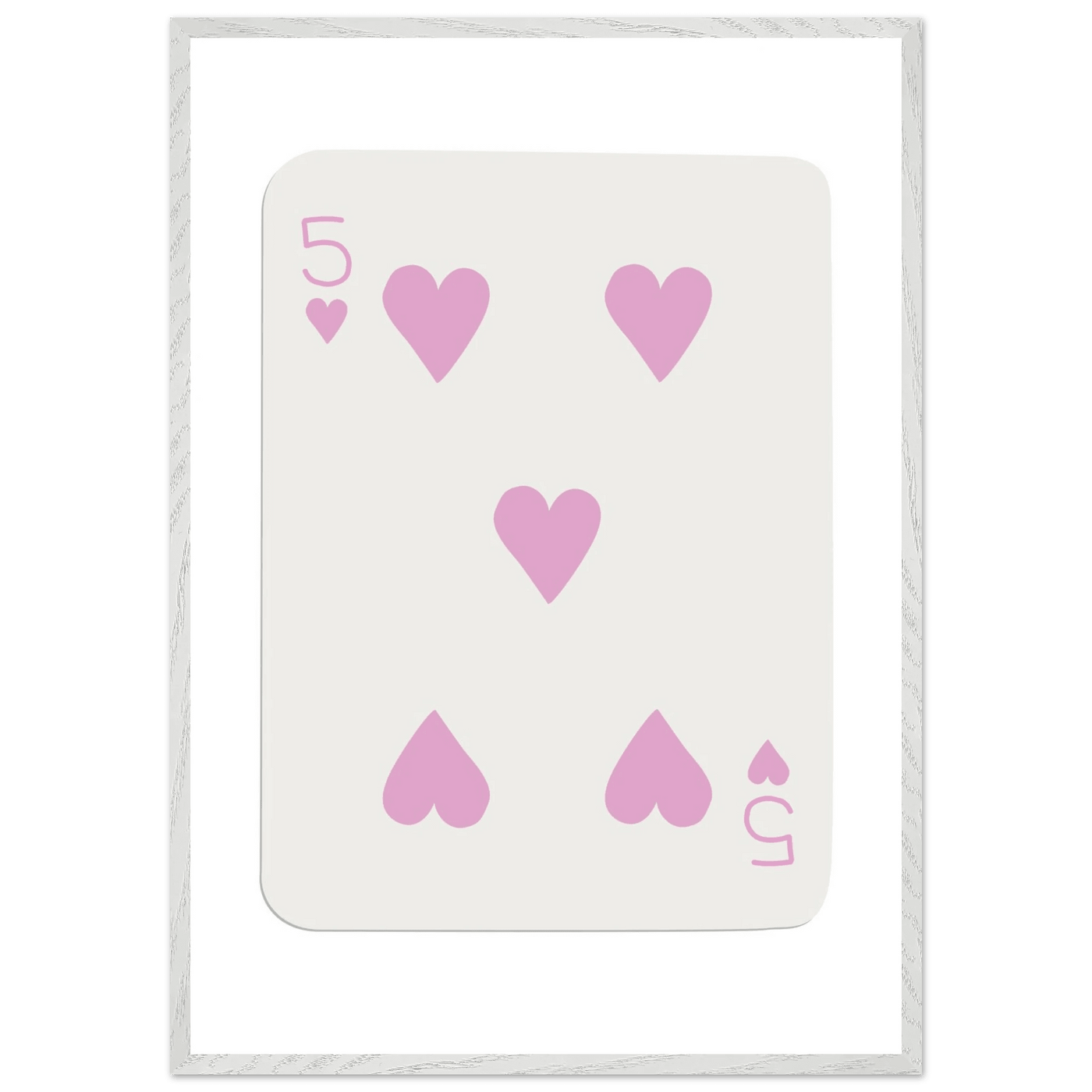 Five of Hearts Poker Card Print - Soft Pink Framed Poster Art, Eco-Friendly Wood Frame - Vibrantwalls