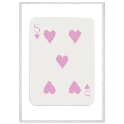 Five of Hearts Poker Card Print - Soft Pink Framed Poster Art, Eco-Friendly Wood Frame - Vibrantwalls