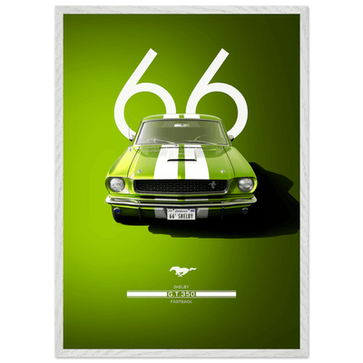1966 Shelby GT350 Fastback Poster - Iconic Green & White Racing Stripes | Premium Framed Art, Ready-to-Hang - Vibrantwalls