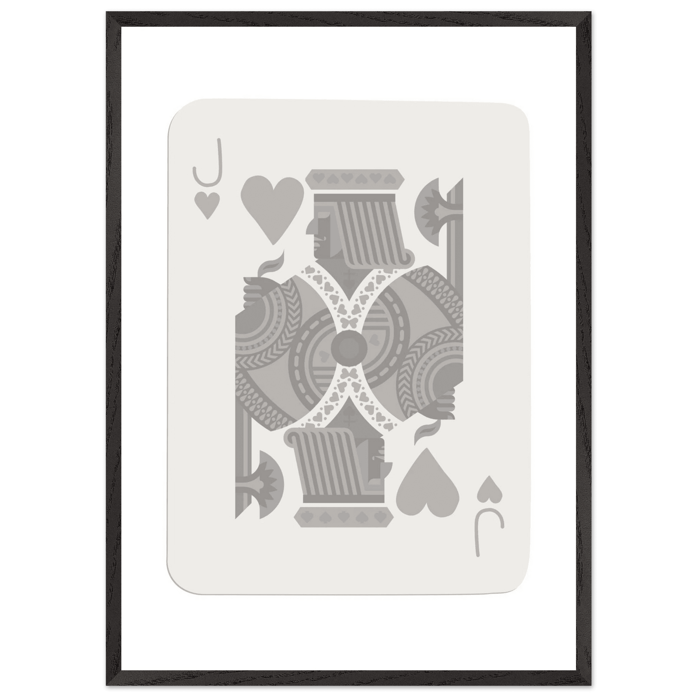 Jack of Hearts Poker Card Print - Minimalist Grey & White Art - Framed Poster, Eco-Friendly Wood - Vibrantwalls