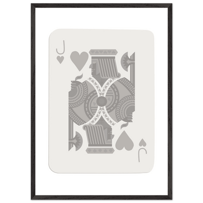 Jack of Hearts Poker Card Print - Minimalist Grey & White Art - Framed Poster, Eco-Friendly Wood - Vibrantwalls
