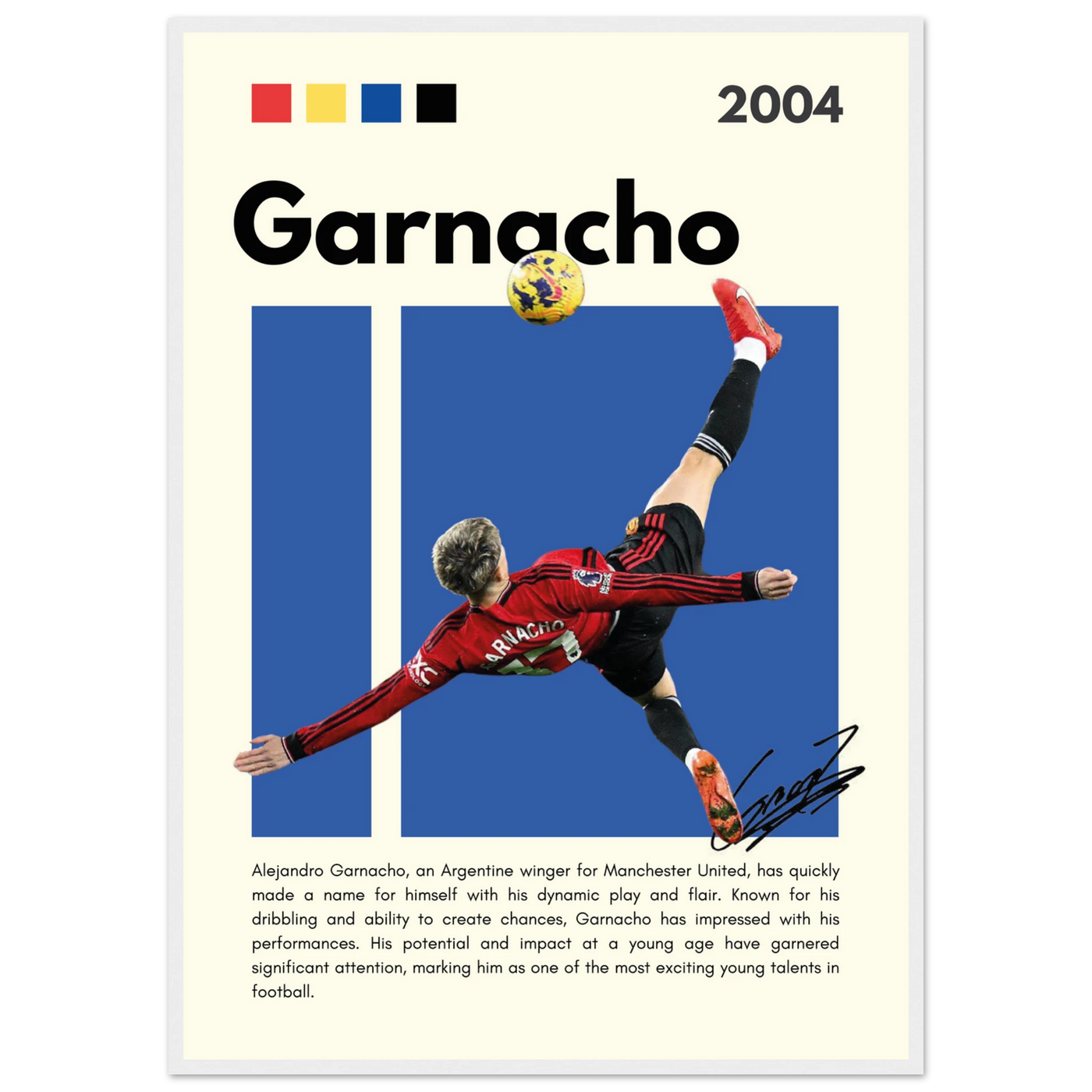 Alejandro Garnacho Manchester United Dynamic Football Poster A1 (59.4 x 84.1 cm) White frame Vibrantwalls