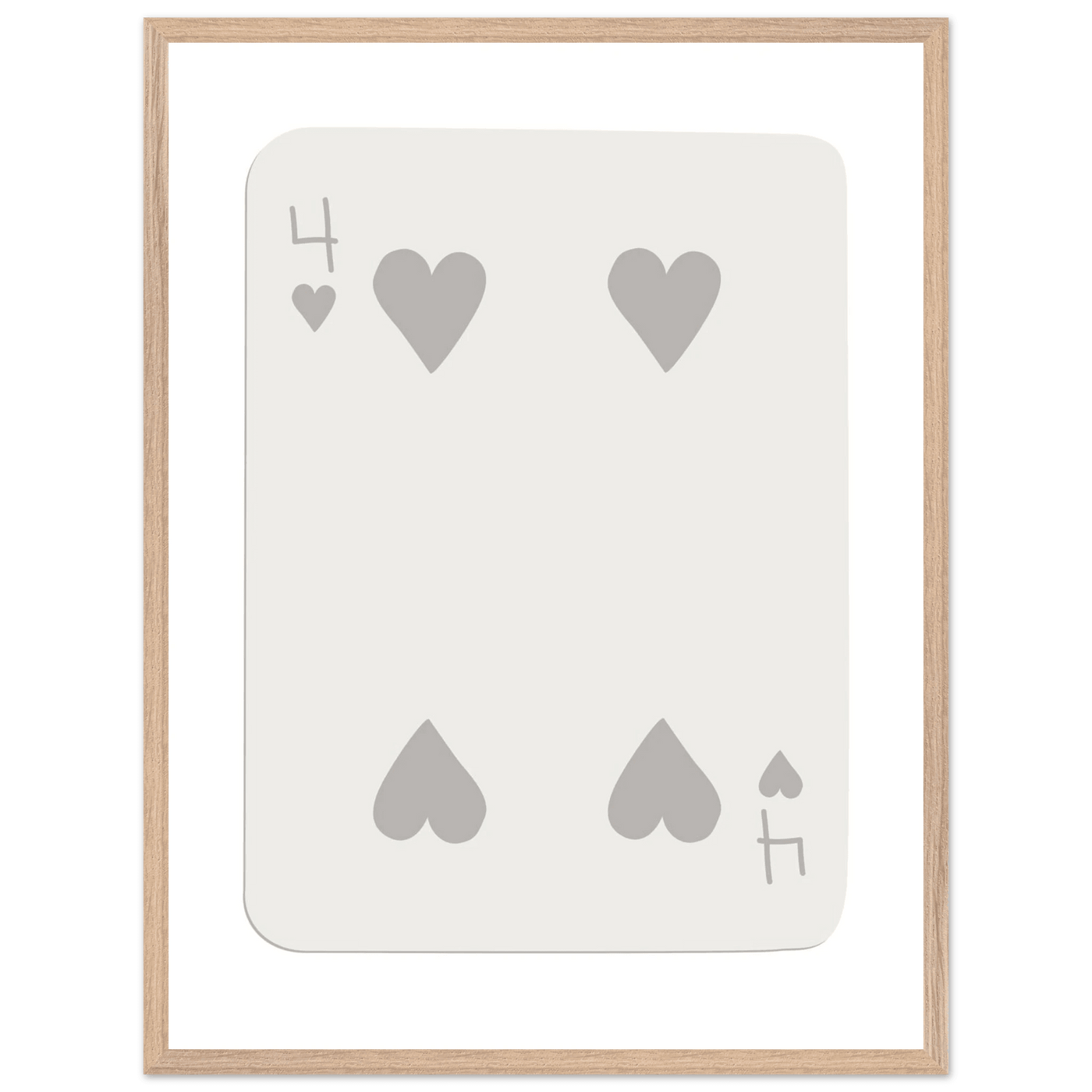 Four of Hearts Poker Card Print - Minimalist Mounted Framed Poster Art, Eco-Friendly Wood Frame - Vibrantwalls