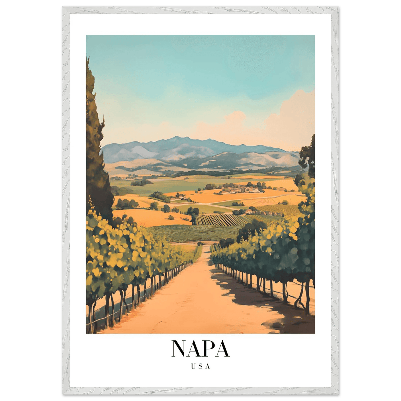 Napa Valley Vineyard Framed Poster – Vintage Travel Wall Art with Wooden Frame - Vibrantwalls