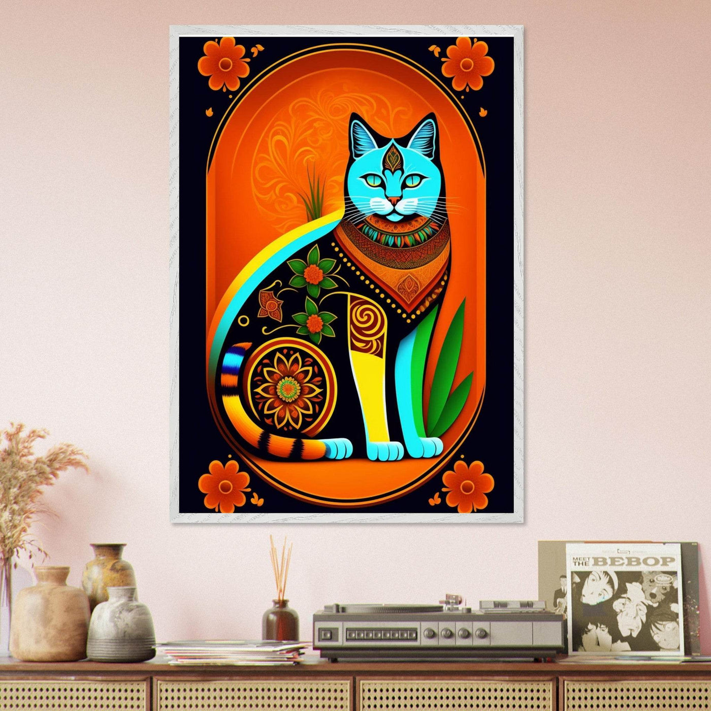 Boho Chic Cat Art - Vibrantwalls