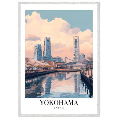Yokohama Japan Framed Poster – Serene Pastel Cityscape Wall Art with Wooden Frame - Vibrantwalls