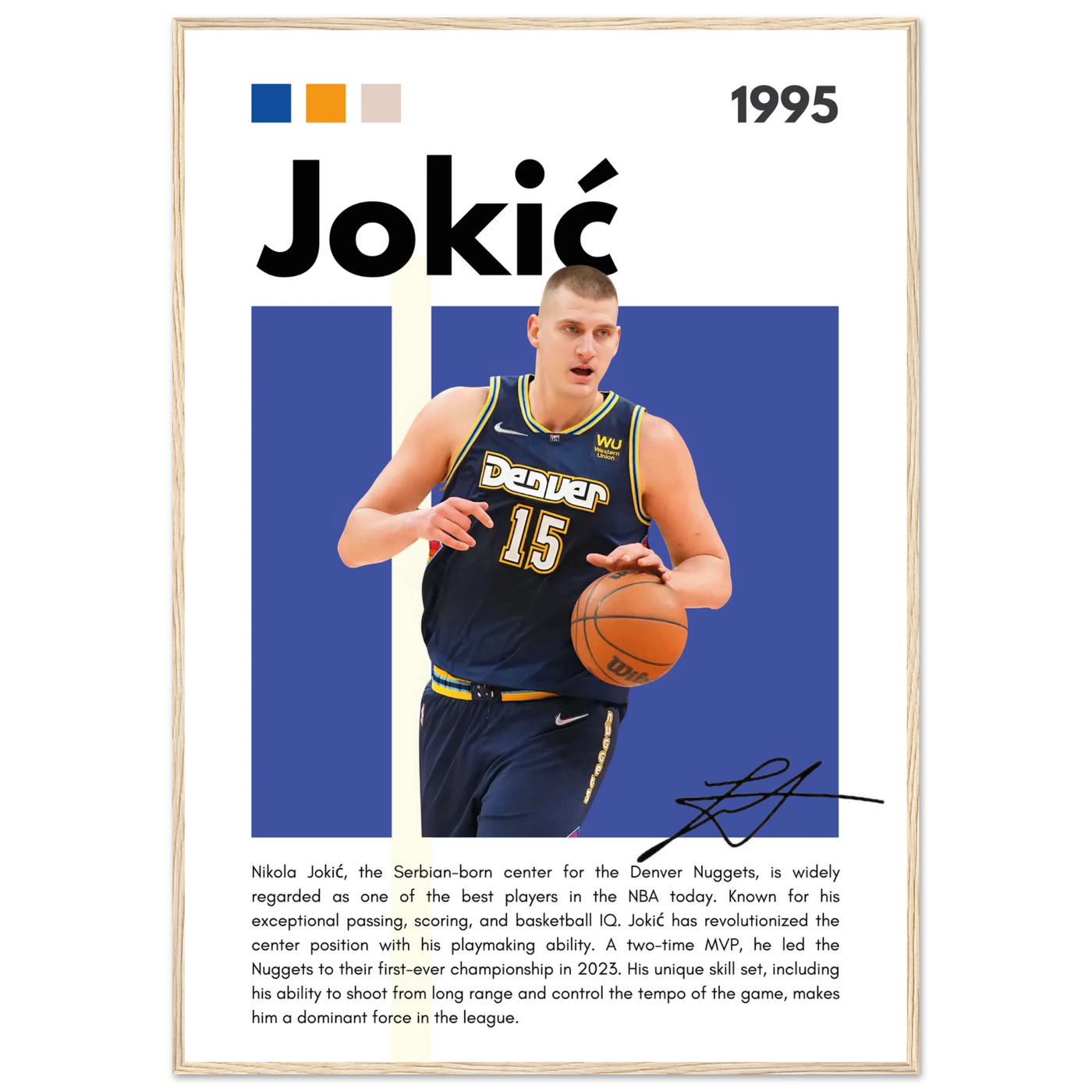 Nikola Jokic Joker Nuggets Minimalist Art Print 70x100 cm 28x40″ Wood frame Vibrantwalls