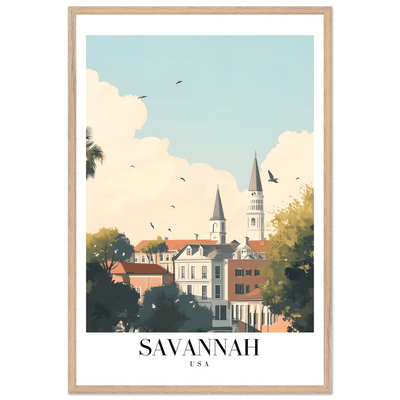 Savannah USA Framed Poster – Charming Cityscape Art with Wooden Frame - Vibrantwalls