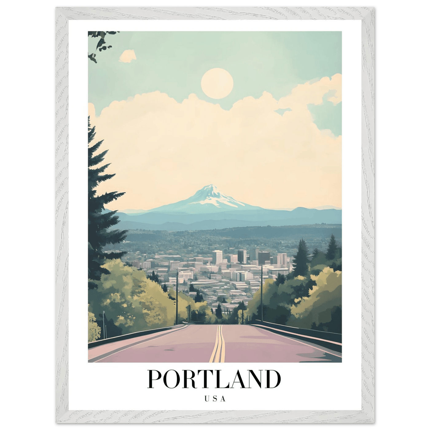 Portland Oregon Framed Poster – Mid-Century Modern Travel Art with Your Choice of Frame - Vibrantwalls