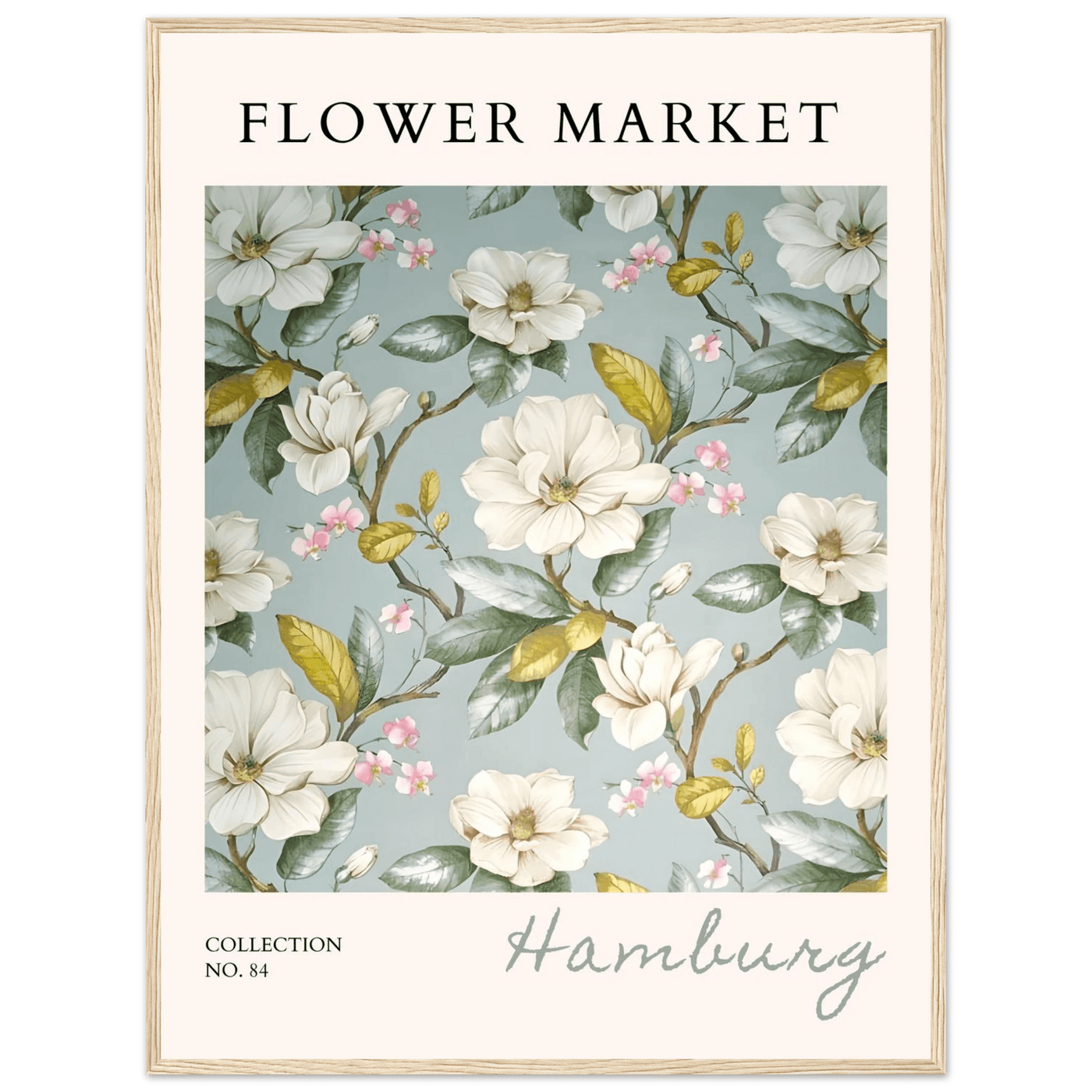 Hamburg 'Flower Market' Framed Poster – Elegant Magnolia & Cherry Blossom Art Print | Ready-to-Hang - Vibrantwalls