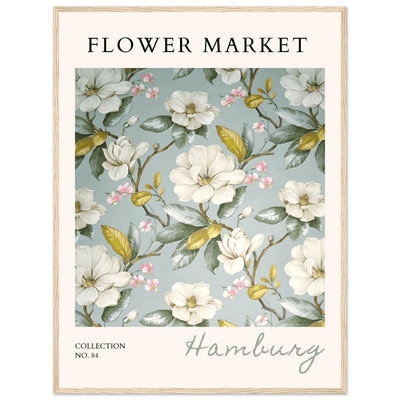 Hamburg 'Flower Market' Framed Poster – Elegant Magnolia & Cherry Blossom Art Print | Ready-to-Hang - Vibrantwalls