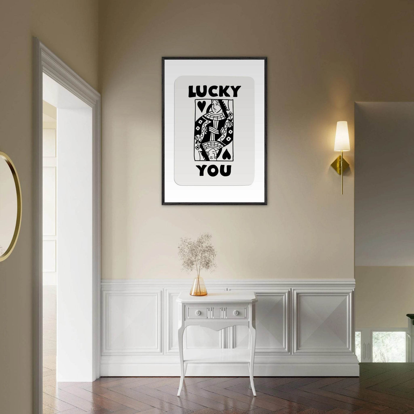 Lucky You Poker Card Queen of Hearts Art Print - Mounted Framed Poster, Eco-Friendly Wood Frame - Vibrantwalls