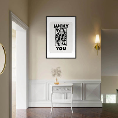 Lucky You Poker Card Queen of Hearts Art Print - Mounted Framed Poster, Eco-Friendly Wood Frame - Vibrantwalls