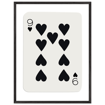 Minimalist Nine of Hearts Poker Card Print - Mounted Framed Eco-Friendly Wall Art in Various Sizes & Frame Finishes - Vibrantwalls